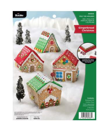 Bucilla  Gingerbread Christmas Set of 4 3D Felt Applique Ornament Making Kit  Holiday Supplies for DIY Needlepoint Arts and Crafts  89383E