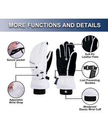 ANDORRA Women's Waterproof Touchscreen Ski Gloves - White, Size Medium - Buy Online on GoSupps.com