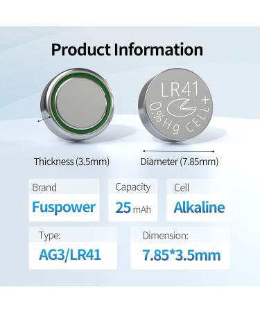 LR41 Batteries AG3 L736 392 384 192 L736f SR41 1.5V AG3/LR41 Battery Alkaline Button Coin Cell Watch Batteries for Thermometer Flashlight Tealights Remote Control 10pcs - Buy Online on GoSupps.com