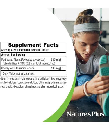 NaturesPlus Herbal Actives Red Yeast Rice 600mg & CoQ10 100mg Extended Release - 30 Vegan Tablets - Maximum Potency Supplement Antioxidant - Vegetarian Gluten-Free - 30 Servings 30 Count (Pack of 1) - Buy Online on GoSupps.com