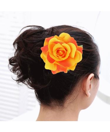 2 in 1 Large Orange Artificial Rose Hairpin & Hair Clips Brooch for Women's Party | Shop Internationally - Buy Online on GoSupps.com