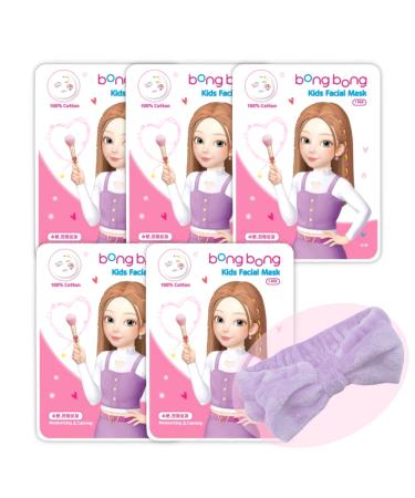 BB Kids Face Masks Spa 5-Pack With Spa Headband | Kids Facial Masks for Girls With 100% Cotton Sheets | Princess Facial Mask for Kids Spa Party Birthday Sleepover (5-Pack With Spa Headband)