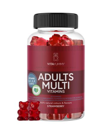 VitaYummy Strawberry Multivitamin Gums for Adults - Vegan Jelly Cubs as Food Supplement - Vitamin A,C,D,B12 and Zinc, Supports the Immune System, 60 Sweets