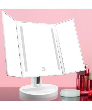 Auxmir Vanity Makeup Mirror with Natural LED Lights 1x/10x Trifold Magnifying Mirror Dual Power Cosmetic Mirror with Touch Screen 180 Brightness Adjustable Lighted Dressing Mirror - Buy Online on GoSupps.com