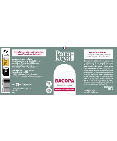 Bacopa 300 mg| M moire et Concentration|Compl ment alimentaire|60 g lules 60 unit (Lot de 1) - Buy Online on GoSupps.com