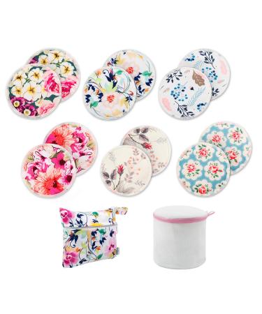 Babygoal Bamboo Nursing Pads(12 Pack),Plain Breastfeeding Pads Reusable Washable with Mini Wet Bag and Laundry Bag,New Mom Gift 12NP02 01 Flowers-Plain Shape
