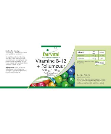 Fairvital | Vitamin B12 + Folic Acid - Methylcobalamin Sublingual 500 g + Vitamin B9 100 g - Vegan - 90 Tablets - German Quality - Buy Online on GoSupps.com