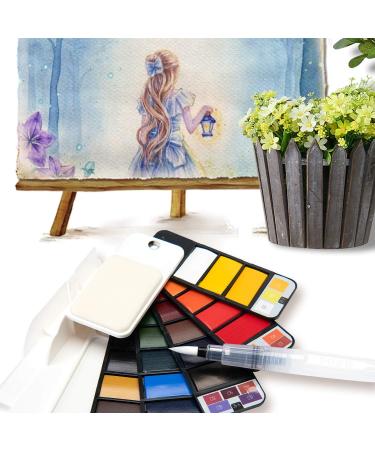 Watercolor Paint Set - 25 Assorted Colors with Water Brushes and Palette | Foldable Field Sketch Set for Outdoor Painting | Travel Pocket Kit - Buy Online on GoSupps.com