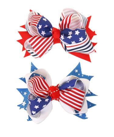 Girl Hair Clip Hair Bows Boutique Alligator Hairpins Hair Accessories for 4th of July 2 Pack ZFJ04 (Style 2)