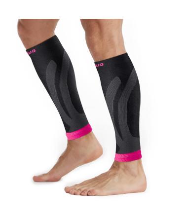 CAMBIVO 2 Pairs Calf Compression Sleeve Men & Women Shin Splints Support and Calf Support Sleeves Compression Leg Socks for Running Sports Flight Hiking Cycling L-XL Purple Black