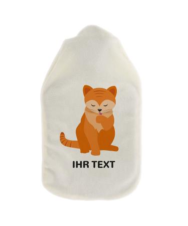 Stamp factory-hot water bottle with personalized cover-cozy hot water bottle cover with desired text such as names design-gift idea for children & adults (800 ml | cat)