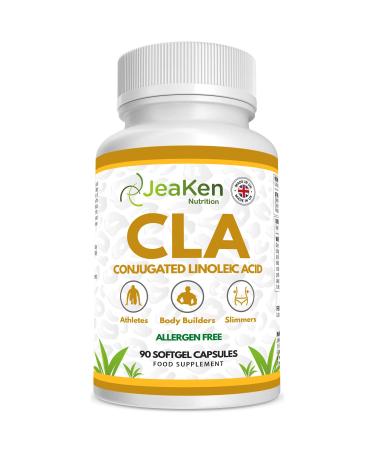 JeaKen - CLA Conjugated Linoleic Acid 1000mg - CLA Supplement Maximum Strength - 80% Derived from Safflowers to Reduce Body Fat and Increase Muscle Mass - 90 Allergen Free Capsules - Non-GMO
