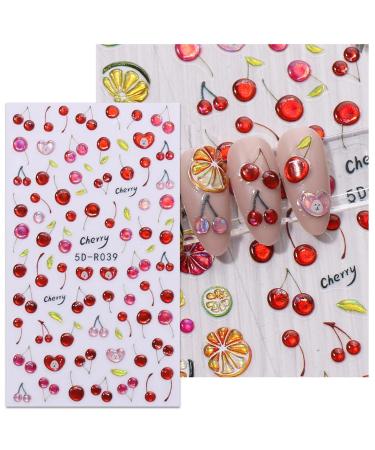 JMEOWIO 3D Embossed Cherry Lemon Nail Art Stickers - Self-Adhesive 5D Decals for Spring Summer - Colorful Nail Supplies & Accessories (4 Sheets - Buy Online on GoSupps.com