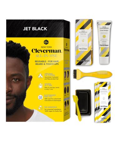 Cleverman Jet Black Hair & Beard Dye for Black Men. All-in-One Reusable Kit - For Natural-Looking Results. Professional-Quality color for Beard & Mustache. Ammonia-Free Enriched with Coconut Extract