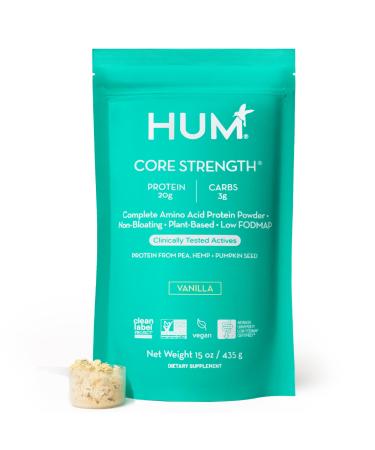 HUM Core Strength Vanilla Vegan Protein Powder Gluten Free Plant Based 20g Protein per Serving Amino Acids Pea Hemp & Pumpkin Seed Proteins Low Fodmap Gut-Friendly Easy to Digest 15 Servings