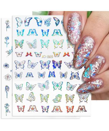 8 Sheets Butterfly Nail Art Stickers - 3D Self Adhesive Designs for Women and Girls | Holographic Glitter, Flame, and Flowers Nail Decals - DIY Manicure Tips - Buy Online on GoSupps.com