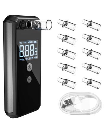 Breathalyzer, Professional Fuel Cell Sensor Breath Alcohol Tester High-Accuracy USB Rechargeable Digital Police Breathalyzer Professional Use with 10 Mouthpieces