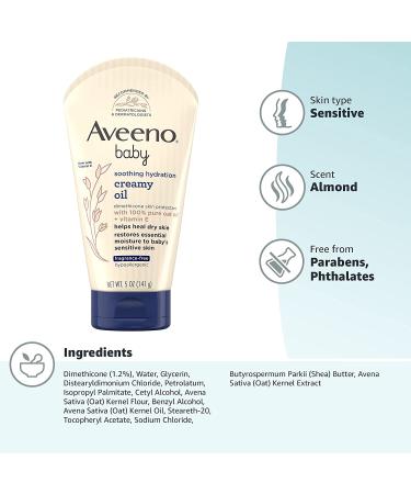 Aveeno Baby Soothing Hydration Creamy Body Oil for Dry/Sensitive Skin, 5 oz - Non Greasy, Oat Oil & Vitamin E, Paraben/Phthalate/Fragrance/Steroid Free - Buy Online on GoSupps.com