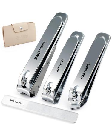 Nail Clippers for Toenail and Fingernail: Stainless Steel Splashless Nail Clipper Set for Thick Nails with Glass Nail File - Portable Ultra Sharp Nail Cutter Nail Care Gifts for Men and Women