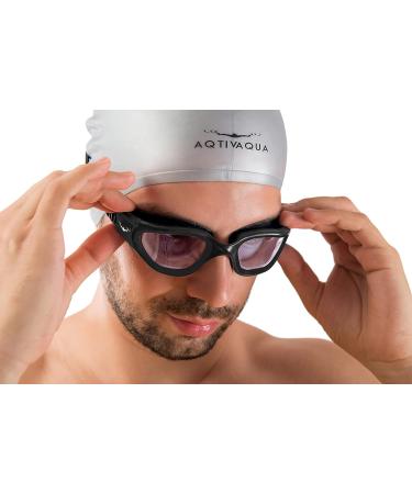 AqtivAqua Wide View Swimming Goggles - All Black + Silver Case - Ideal for Swim Workouts & Open Water - Indoor/Outdoor - Buy Online on GoSupps.com
