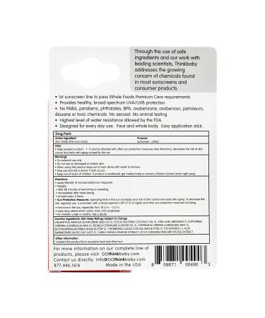 thinkbaby Sunscreen Stick White/Orange 0.64oz (2 Pack) - Natural Mineral Sun Protection - SPF 30+ - Non-Toxic Formula - Buy Online on GoSupps.com