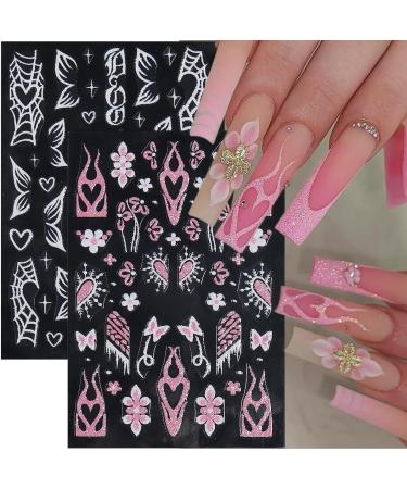 6 Sheets 5D Pink Butterfly Nail Stickers for Nail Art Heart Nail Decals Nail Stickers Self-Adhesive Pegatinas U as Flowers Heart Stickers Design Decoration Accessories for Daily Glitter - Buy Online on GoSupps.com