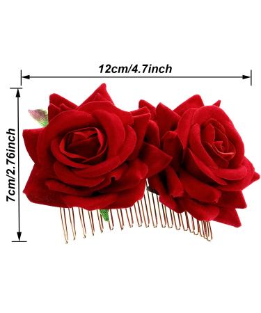 2 Pack Red Rose Flower Hair Clips for Women - Wedding and Flamenco Dancer Hair Accessories - Buy Online on GoSupps.com