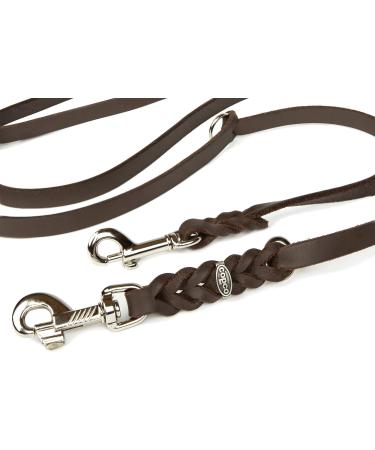 Copcopet Fat Leather Dog Leash - 3-Way Adjustable Soft Handmade in Germany | 2.80m x 12mm Brown | Durable Chrome Fittings - Buy Online on GoSupps.com