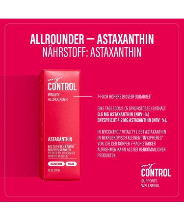 My Control Vitality Astaxanthin Spray | 10ml Natural Antioxidant | 7x Bioavailability | Vegan Cell & Organ Support | Easy Application - Buy Online on GoSupps.com