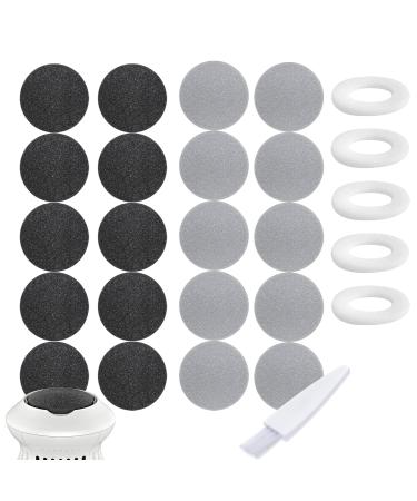 25 Pack Replacement Pads Refills for Pedi Vac Portable Electric Vacuum Callus Remover Foot File for Exfoliation Cracked Heels Dead Skin with a Clean Brush (20pcs Grind Head Pads +5pcs Sponge Ring)