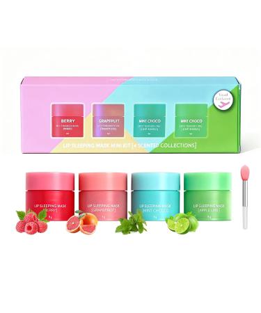 4PCS Lip Sleeping Mask Korean Lip Mask Jelly Sleep Lip Balm Lip Mask Set Reduce Lip Lines and Improve Lip Color Overnight Lip Treatment Care for Dry Cracked Lips Moisturizing Hydrating Nourishing