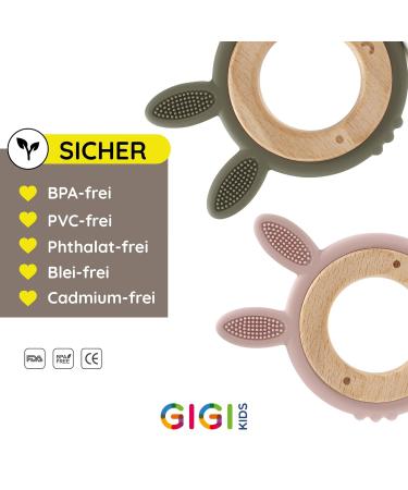 Gigi Kids Pink Bite Ring for Babies | 100% BPA-Free Silicone & Beech Wood | Sensory & Motor Toy for 3+ Months - Buy Online on GoSupps.com