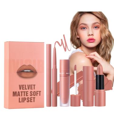 gifyym Lip Pencil and Lipstick Set 3 Long-Lasting Nude Lip Pencils | Highly Pigmented Velvet Lip Gloss Makeup Set | Natural Makeup Kit for