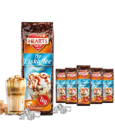 HEARTS Iced Coffee Caramel Powder for Summer, Quick Brew, Instant, Milky, Creamy, 5 Count, Makes 400 Cups, 5 Count