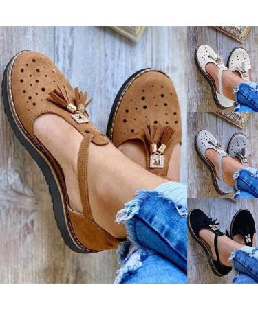 Stylish Women's Flat Sole Leather Sandals with Tassels & Buckle - Comfortable Summer Footwear for Travel & Beach - Buy Online on GoSupps.com