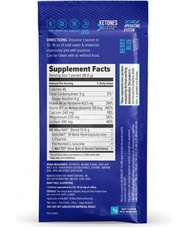 Berry Blue Keto//OS NAT Charged - 20 Count Exogenous Ketones BHB Salts - Workout Energy Boost for Men and Women - Buy Online on GoSupps.com