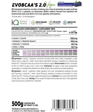 BCAA with HSN Glutamine | Evobcaa's 2.0 | Branched Amino Acids Ratio 12:1:1 (L-Leucine + L-Valine + L-Isoleucine) | Blue Raspberry Flavor 500 Gr - Buy Online on GoSupps.com