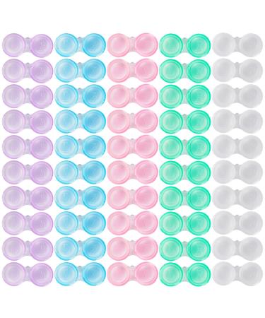 50 Pack Contact Lens Cases Transparent Contact Cases Bulk in 5 colors Cute Contact Lenses Case Leak-proof Eye Contact Case for Home and Travel