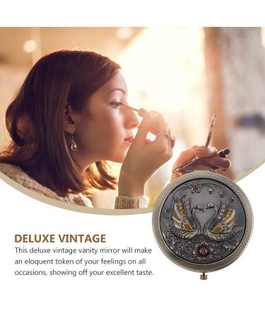 Lurrose Vintage Foldable Mini Makeup Mirror - Portable Metal Round Dual Sided Vanity Mirror for Women - Compact Travel Accessory - Buy Online on GoSupps.com
