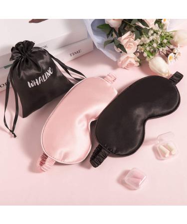 Whaline Silk Sleep Eye Cover with Ear Plugs - Soft & Smooth for Men & Women - Pink & Black - Ideal for Night Sleeping, Travel & Nap - Buy Online on GoSupps.com