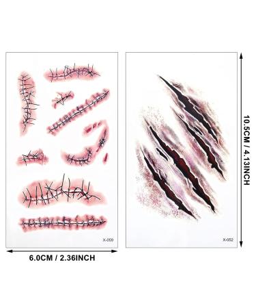 Molain 10pc Temporary Tattoo Stickers - Horror Bloody Wound Stitch Scar Scab Halloween Easter Decorations for Women, Men, Kids - Buy Online on GoSupps.com