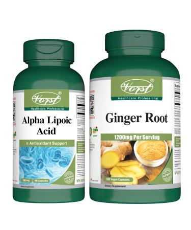 VORST Alpha Lipoic Acid 300mg 90 Capsules & Ginger Root 180 Vegan Capsules (Combo Bundle 2 Bottles)