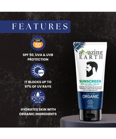 AMAzing EARTH Sunscreen SPF 50 Gel Cream | Organic Matt Finish Skin Brightening & Anti-Aging | No Parabens - 100gm - Buy Online on GoSupps.com