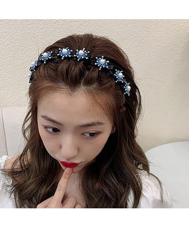 Tseenyi Strass Hairyard Hair band Anye pony hair needle card edition marry crystal headband boho jewelry for women and girls Valentine's Day (blue)