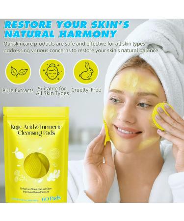 Turmeric Cleansing Pads with Kojic Acid - Gentle Face & Body Care | Balance Skin Oil & Water (60 PCS - Buy Online on GoSupps.com