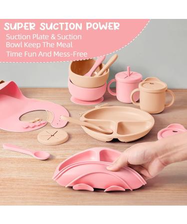 Shop Mumez 14-Part Children's Suction Plate Set - BPA-Free Silicone Baby Plates Bowls Cups & Bibs - Pink & Peach - International Shipping Available - Buy Online on GoSupps.com
