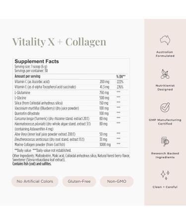 JSHealth Vitamins Vitality X + Collagen - Beauty Powder Supplement with Aloe Vera Silica and Vitamins C & E to Nourish Hair Skin and Nails (180g) - Buy Online on GoSupps.com