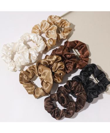 Satin Solid Color Scrunchies Elastic Hair Bands Women Girls Hair Accessories Ponytail Holder Silk Hair Tie Scrunchies(Light brown) - Buy Online on GoSupps.com