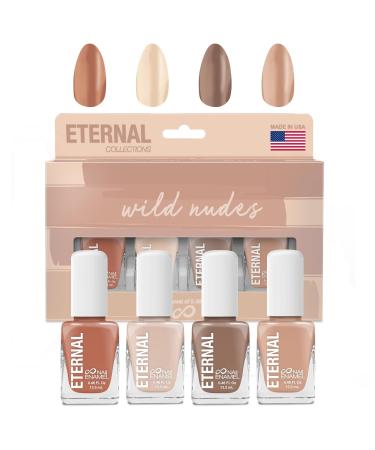 Eternal Nude Nail Polish Set for Women (WILD NUDES) - Brown Nail Polish Set for Girls | Long Lasting & Quick Dry Nail Polish Kit for Home DIY Manicure & Pedicure | Made in USA  13.5mL (Set of 4)