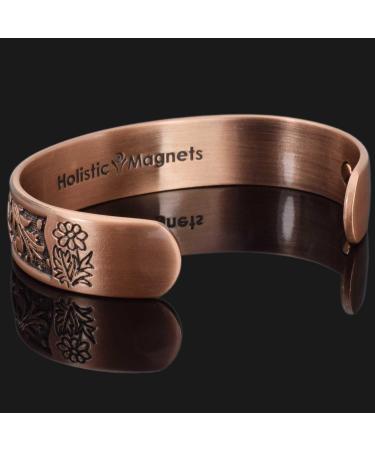 Ladies Pure Copper Magnetic Bracelet Women Copper Bangle Cuff Holistic Magnetic Band with 6 Strong Neodymium Magnets Adjustable Floral Pattern-PC (L: Wrist 19.5-22.5cm/7.6-8.75") - Buy Online on GoSupps.com